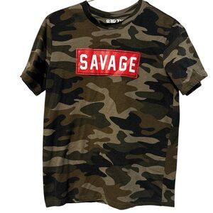 Camo Kids T-Shirt with Red 'Savage' Patch